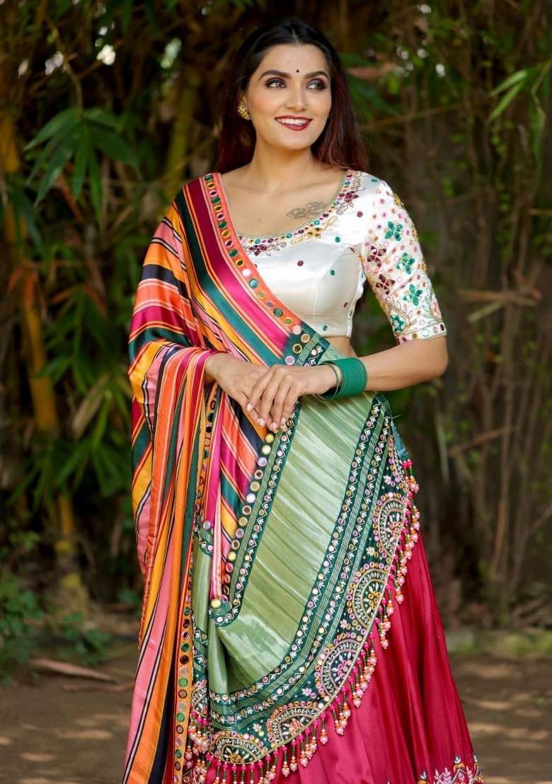 Multicolor Silk Blend Lehenga Set with Digital Print for Diwali | Wedding & Festive Wear - Indya