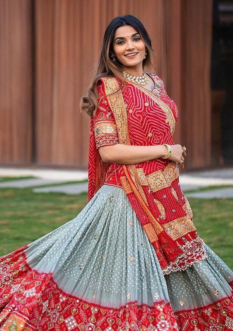 Multicolor Digital Print Silk Blend Lehenga Set - Indya
