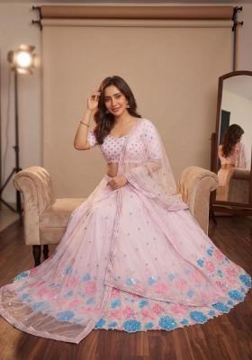 Pink Sequin Work Georgette Lehenga Set