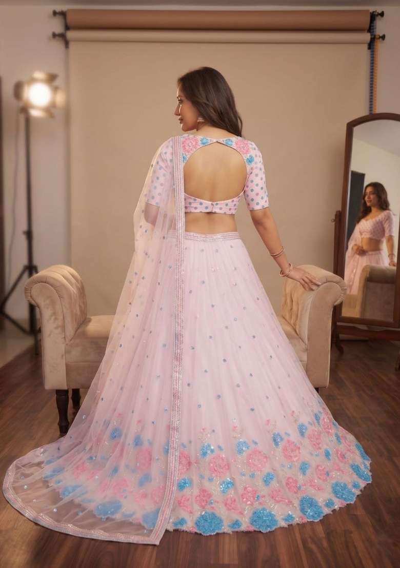 Pink Sequin Work Georgette Lehenga Set for Diwali and Festive Wear - Indya