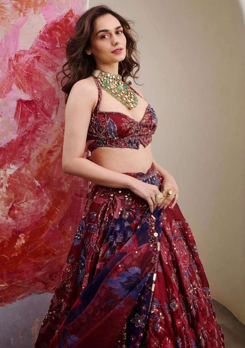 Red Sequin Work Silk Lehenga Set for Diwali and Festive Wear - Indya