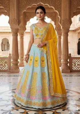 Yellow Sequin Work Silk Lehenga Set