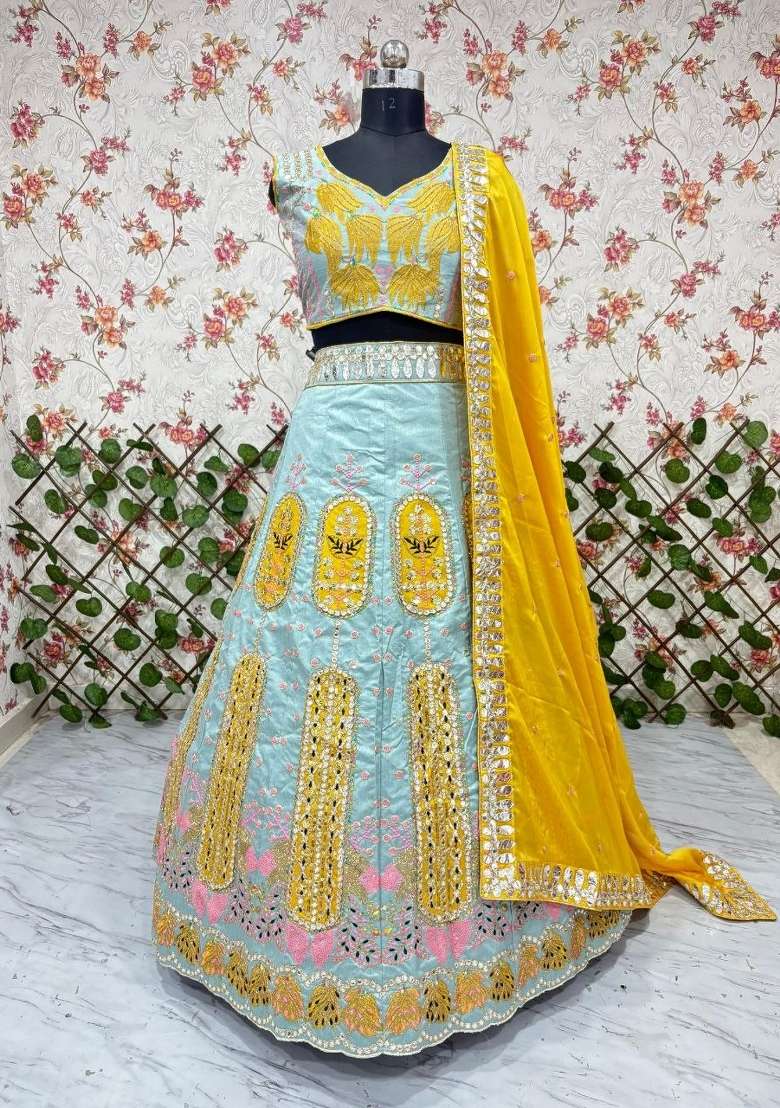 Yellow Work Silk Lehenga Set with Sequin for Diwali | Wedding & Festive Wear - Indya