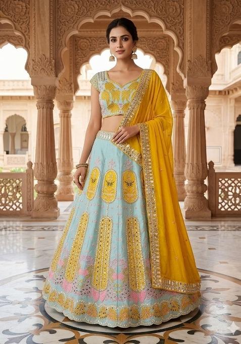 Yellow Sequin Work Silk Lehenga Set