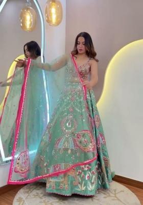 Blue Sequin Work Silk Lehenga Set