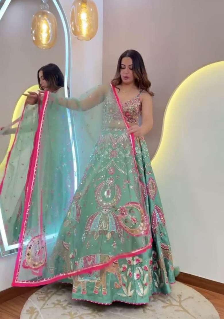 Blue Work Silk Lehenga Set with Sequin for Diwali | Wedding & Festive Wear - Indya
