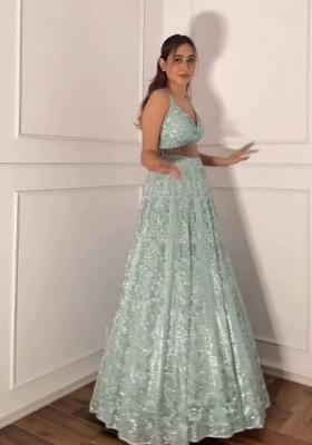 Blue Sequin Work Net Lehenga Set