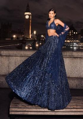 Blue Sequin Work Georgette Lehenga Set