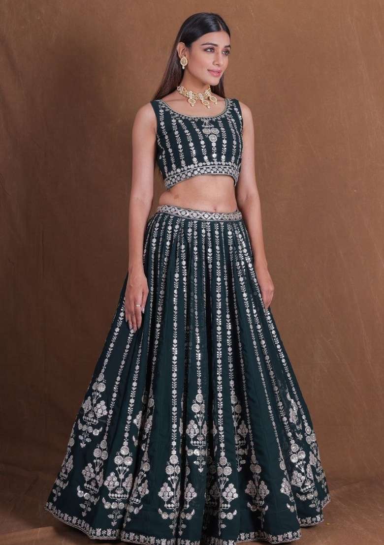 Blue Sequin Work Georgette Lehenga Set for Diwali and Festive Wear - Indya