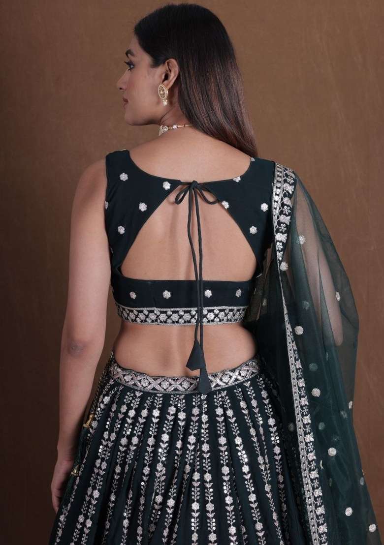 Blue Sequin Work Georgette Lehenga Set for Diwali and Festive Wear - Indya