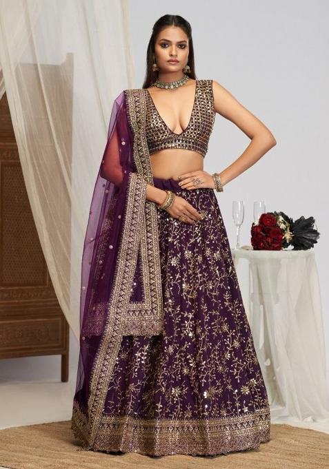 Purple Sequin Work Georgette Lehenga Set