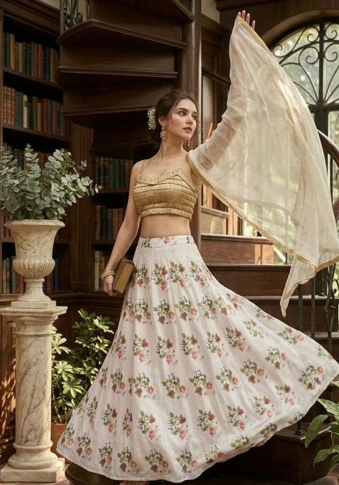 White Banarasi Silk Lehenga Set