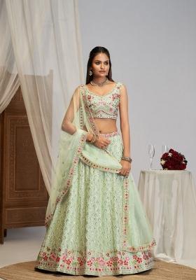 Green Sequin Work Georgette Lehenga Set