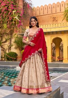 Red Zari Work Slub Kota Lehenga Set