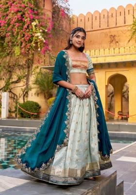 Blue Zari Work Slub Kota Lehenga Set