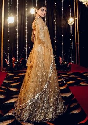 Golden Sequin Work Georgette Lehenga Set