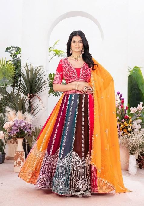Multicolor Sequin Work Georgette Lehenga Set