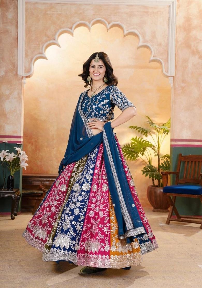 Multicolor Sequin Work Georgette Lehenga Set - Indya
