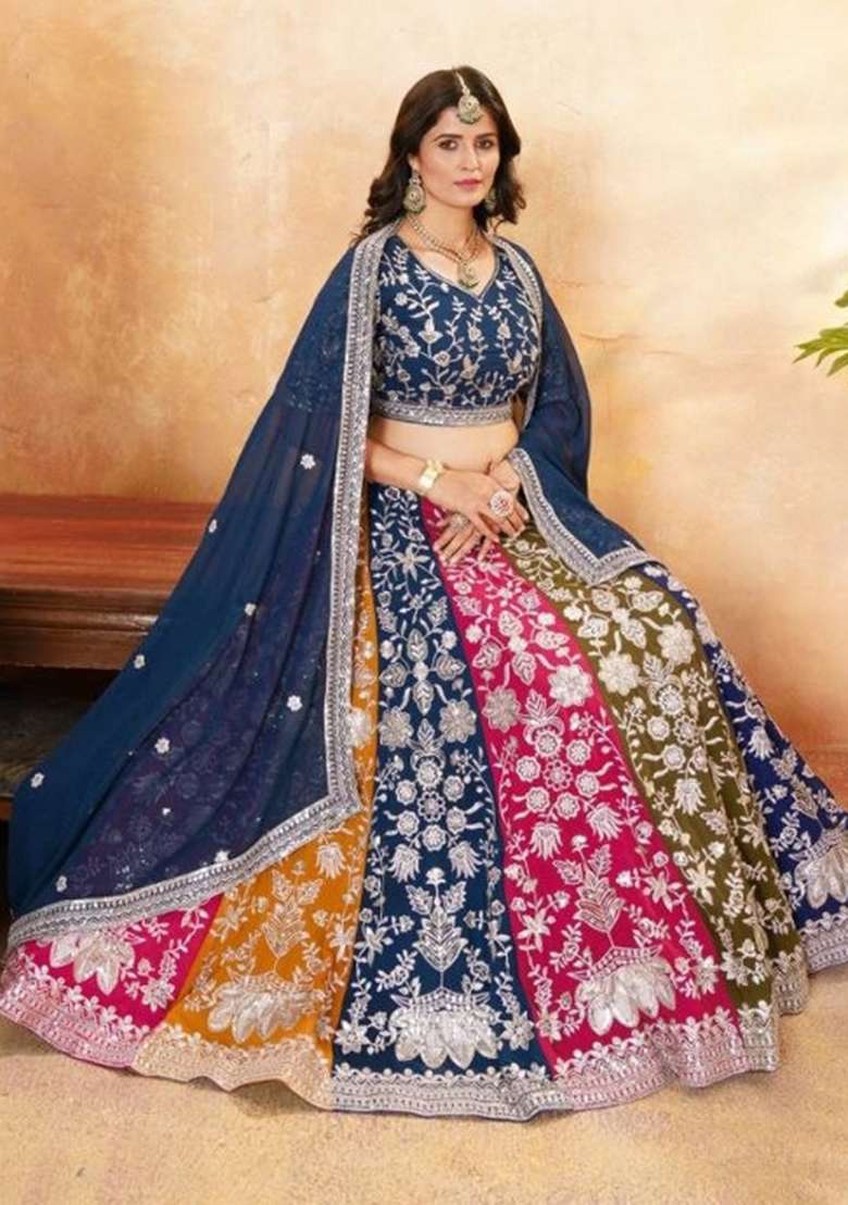 Multicolor Sequin Work Georgette Lehenga Set for Diwali and Festive Wear - Indya