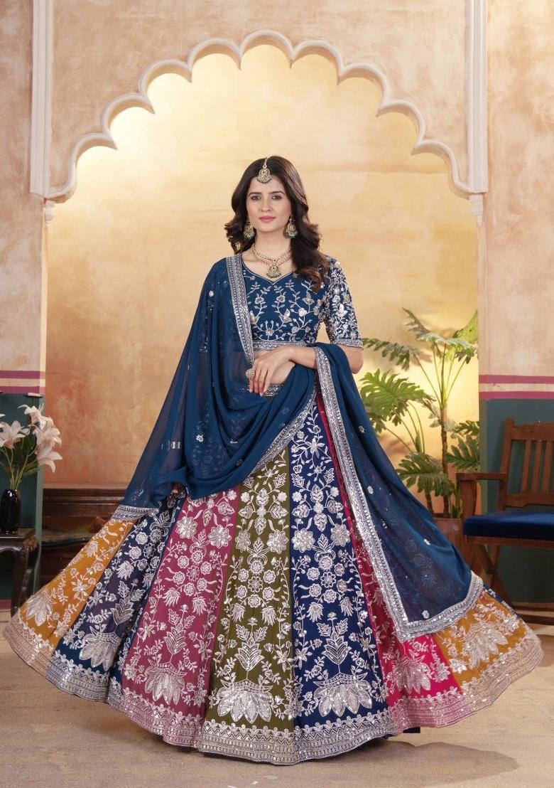 Multicolor Sequin Work Georgette Lehenga Set - Indya