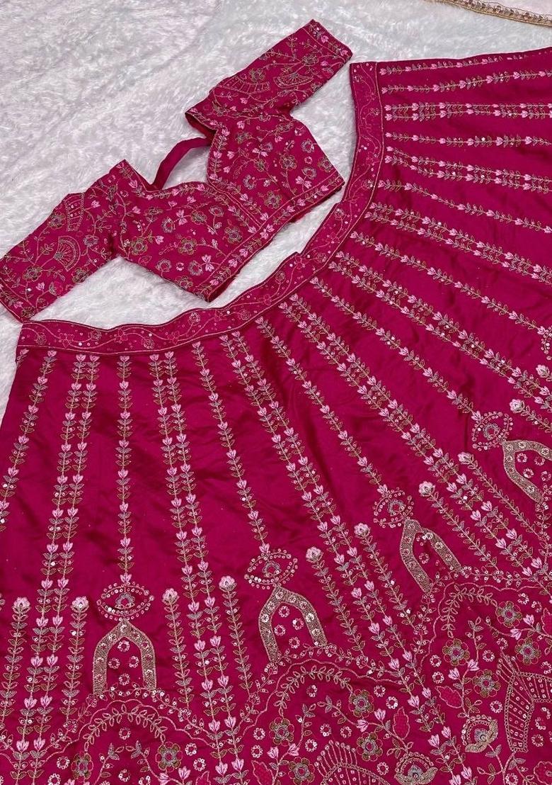 Pink Sequin Work Silk Lehenga Set - Indya