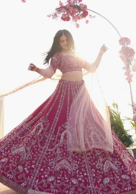 Pink Sequin Work Silk Lehenga Set