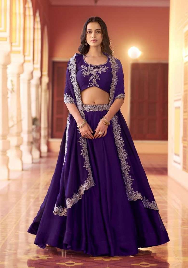 Purple Work Silk Lehenga Set with Sequin for Diwali | Wedding & Festive Wear - Indya