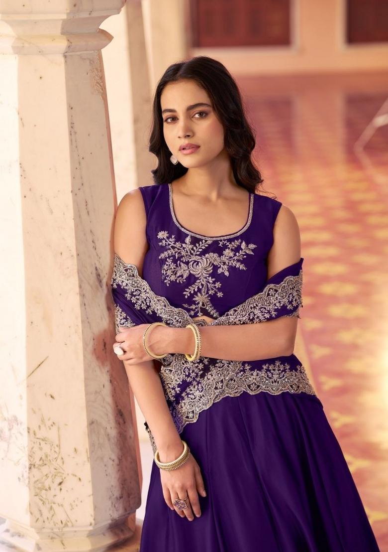 Purple Sequin Work Silk Lehenga Set - Indya