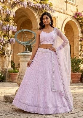 Pink Sequin Work Georgette Lehenga Set