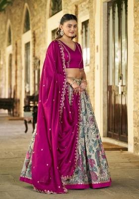 Pink Lace Border Silk Lehenga Set