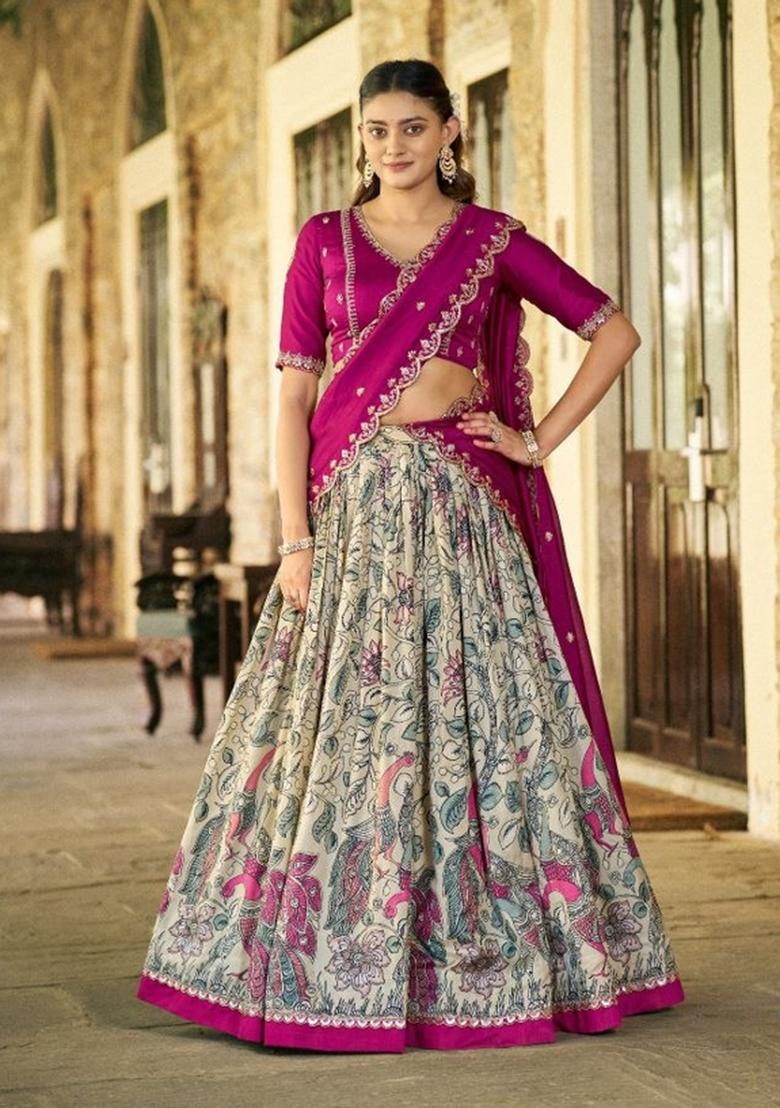 Pink Lace Border Silk Lehenga Set - Indya