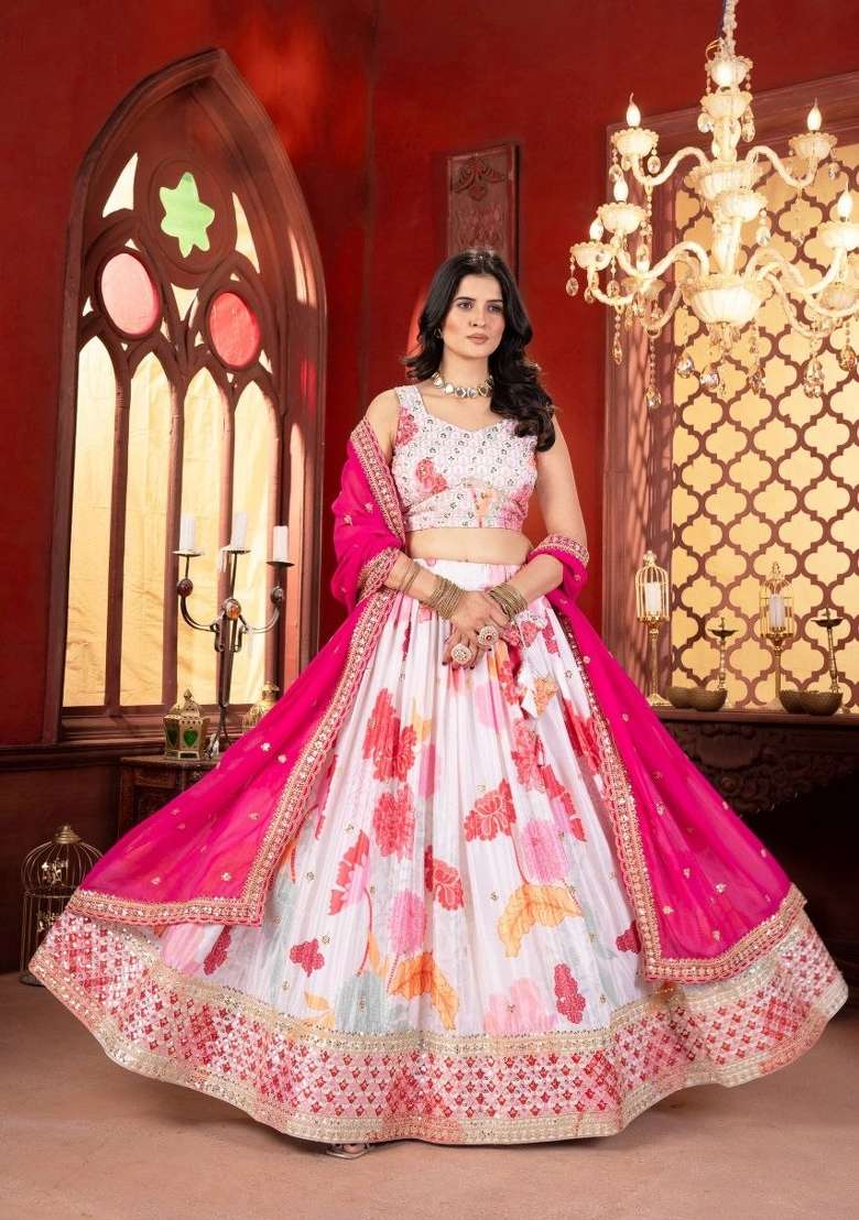 Pink Work Silk Lehenga Set with Sequin for Diwali | Wedding & Festive Wear - Indya