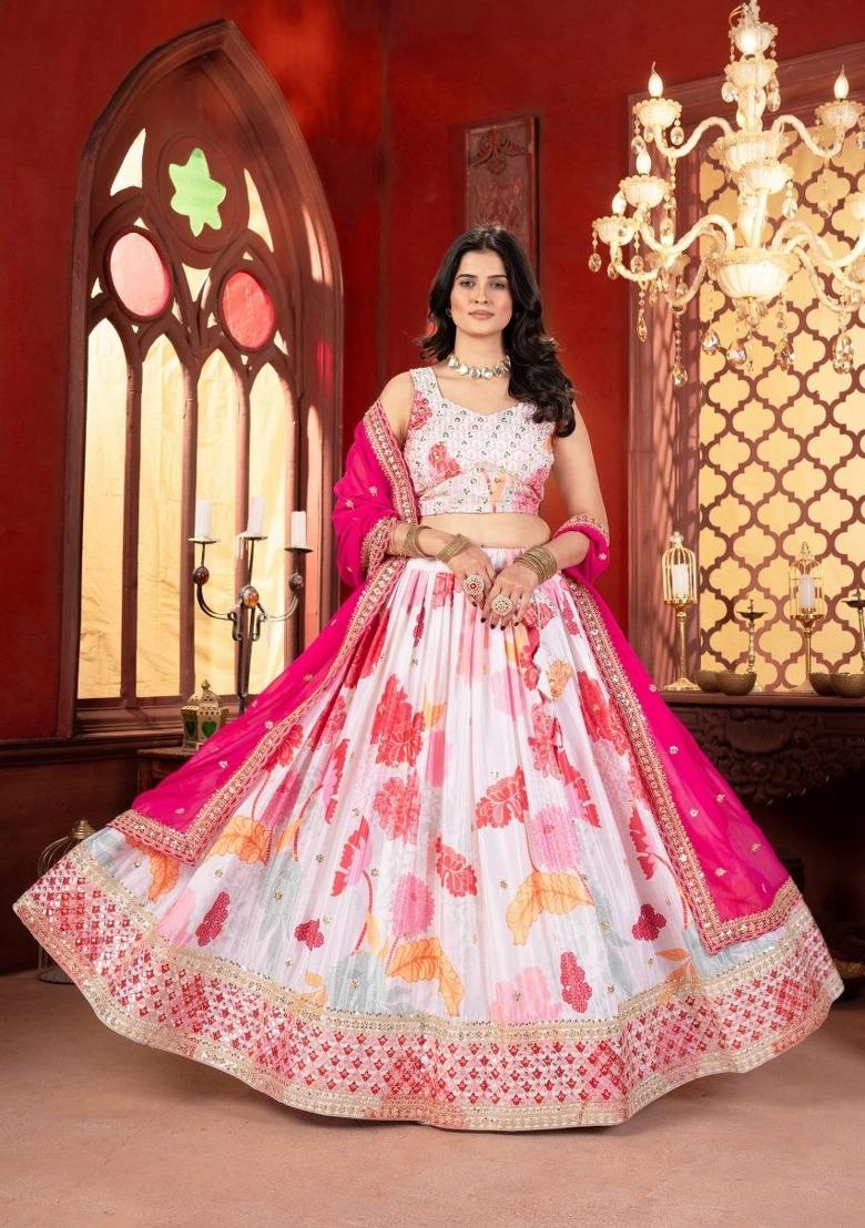 Pink Sequin Work Silk Lehenga Set - Indya