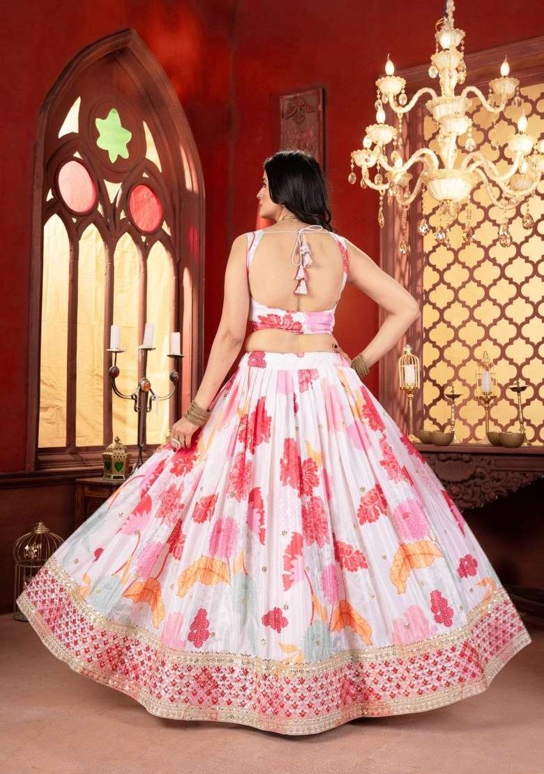 Pink Work Silk Lehenga Set with Sequin for Diwali | Wedding & Festive Wear - Indya