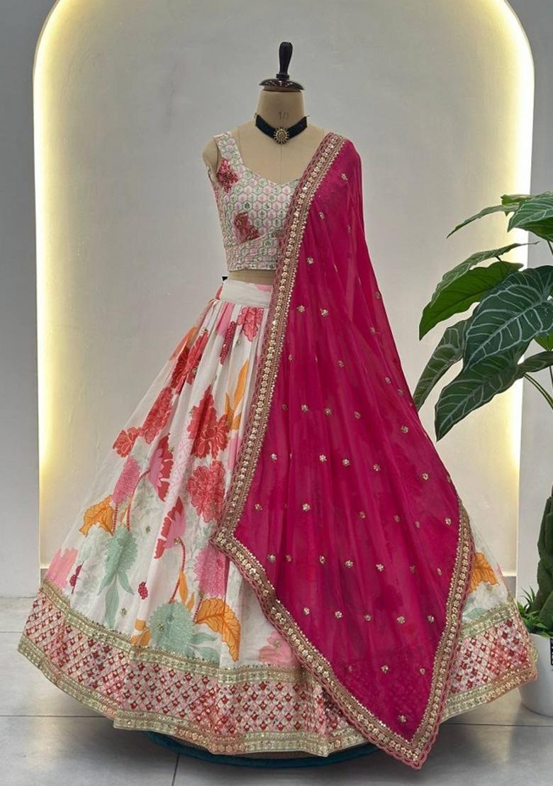 Pink Sequin Work Silk Lehenga Set - Indya
