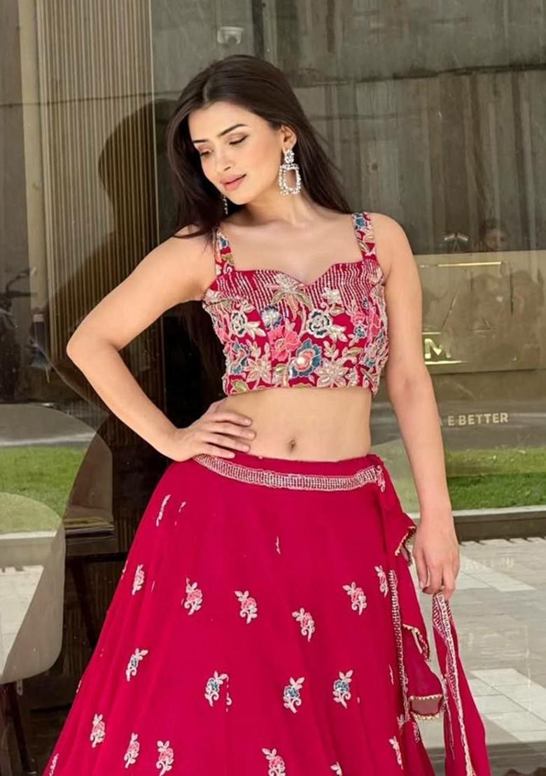 Rani Pink Georgette Lehenga Set - Indya