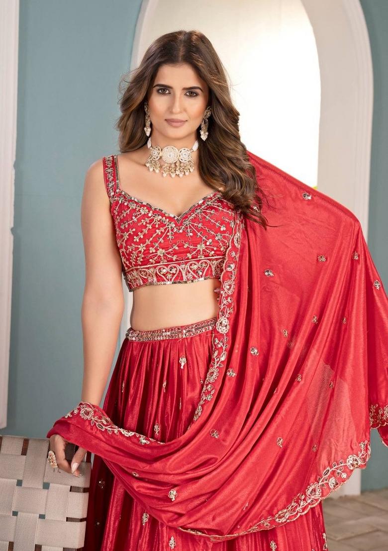 Rani Pink Sequin Work Chinon Lehenga Set - Indya