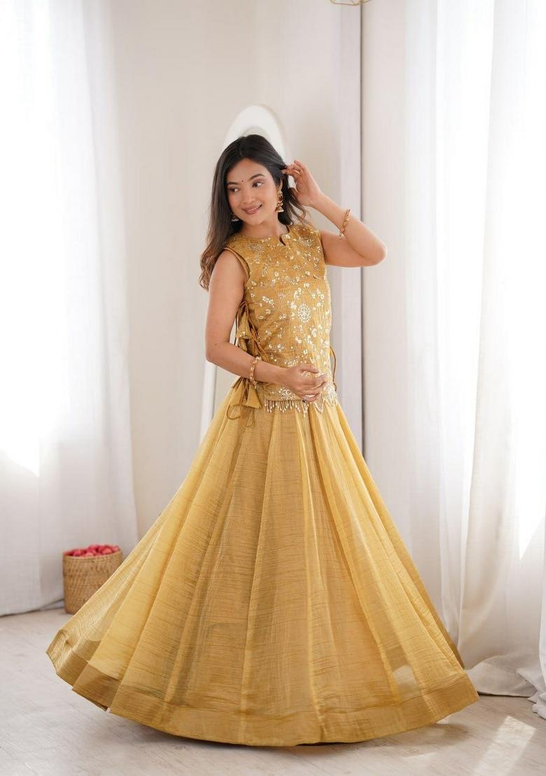 Yellow Sequin Work Salsa Crush Lehenga Set - Indya