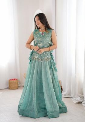 Blue Sequin Work Salsa Crush Lehenga Set