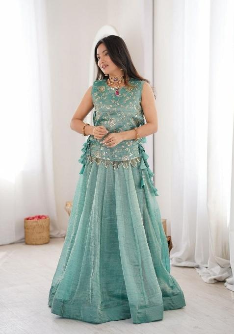 Blue Sequin Work Salsa Crush Lehenga Set
