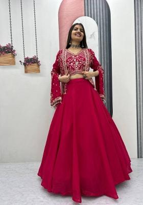 Rani Pink Embroidered Chinon Lehenga Set