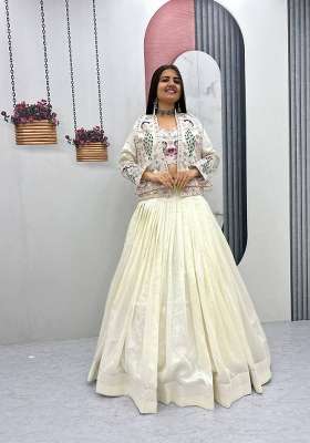 White Silk Lehenga Set with Thread Work for Diwali | Wedding & Festive Wear