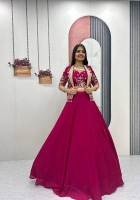 Pink Thread Work Chinon Lehenga Set