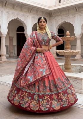 Mrn Pink Printed Crepe Lehenga Set