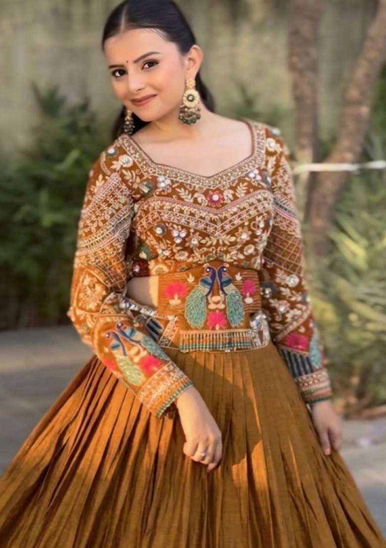 Gld Mustard Silk Lehenga Set with Embroidered for Diwali | Wedding & Festive Wear - Indya