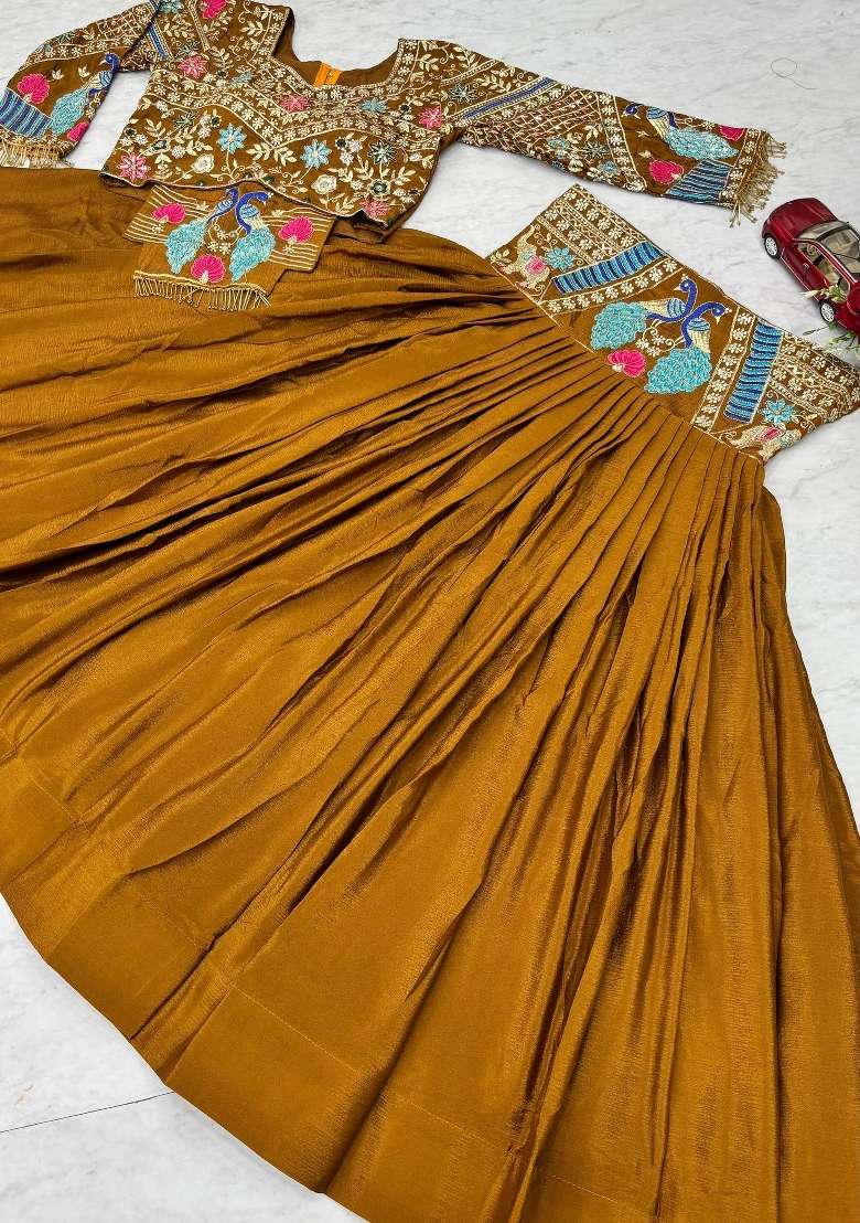Gld Mustard Silk Lehenga Set with Embroidered for Diwali | Wedding & Festive Wear - Indya