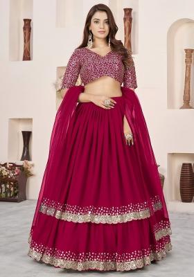Pink Embroidered Georgette Lehenga Set