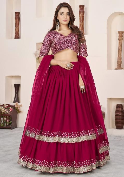 Pink Embroidered Georgette Lehenga Set