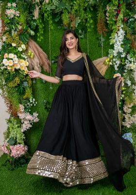 Black Embroidered Georgette Lehenga Set