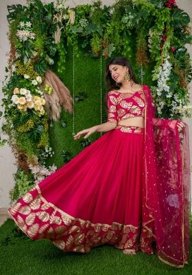 Rani Pink Embroidered Georgette Lehenga Set